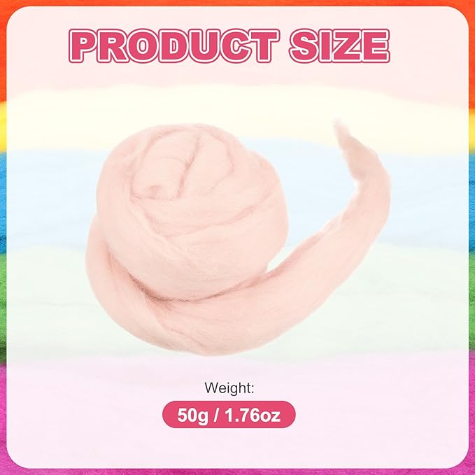 MECCANIXITY Wool Roving Yarn Soft Felting Wool 50g/1.76oz Pure Chunky Roving Yarn for Needle Felting Knitting Blanket Spinning Weaving Art DIY Craft Pink