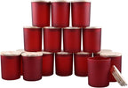 Thick Candle Jars for Making Candles 16 Pcs, 7 OZ Empty Jars with Wood Lids for Candle Making, Sample Container, Frosted Red