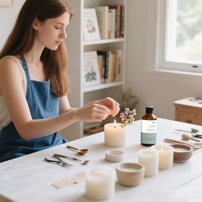 Lemon & Thyme Fragrance Oil, MitFlor Strong Hotel Scent Diffuser Oils 100ml, Large Size Premium Grade Fragrance Oil for Soap & Candle Making, Citrusy & Herbal Scent for Home, Gift for Women & Men