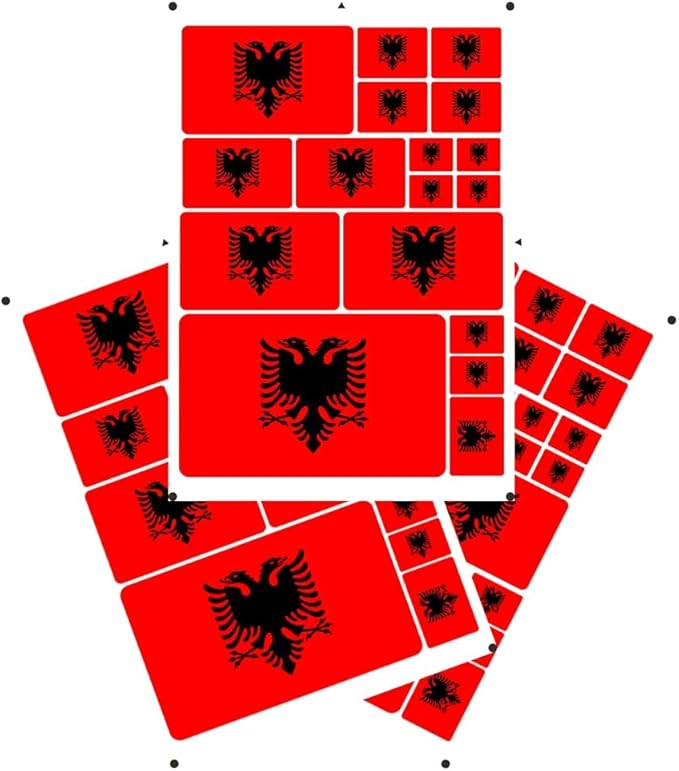 World Seven Continents Most Country Albania Flag Stickers Different Sizes Sticker (Red Albania)