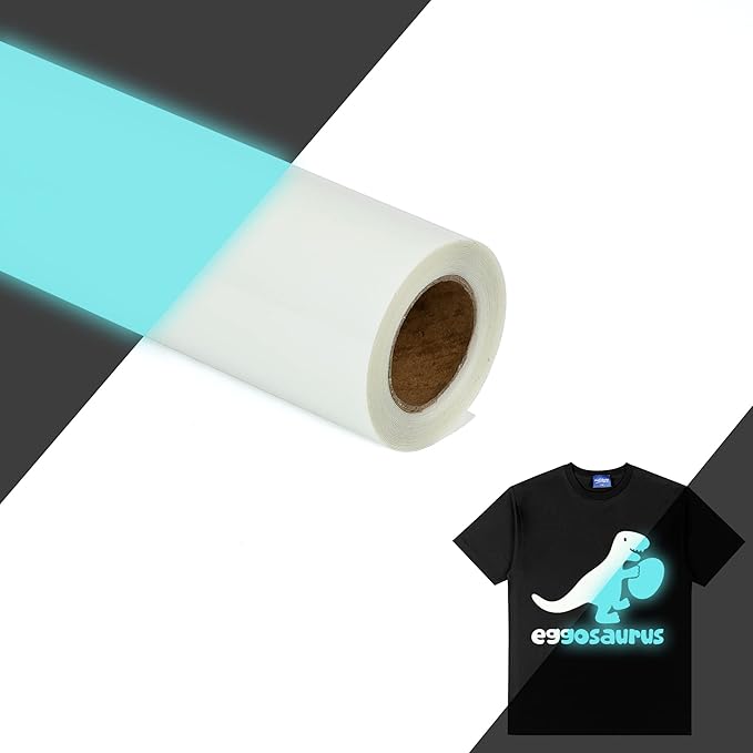 Glow in The Dark HTV Heat Transfer Vinyl Rolls - 12 Inches x 8 Feet HTV Vinyl, Luminous Iron on Vinyl for Silhouette Cameo - Easy to Cut & Weed for Heat Vinyl Design (8Ft, Z2-Luminous Blue)