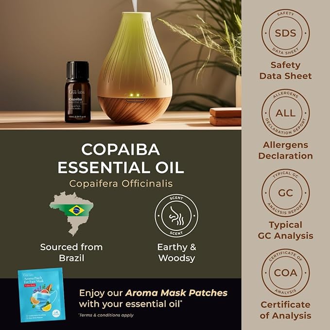 Gya Labs Copaiba Essential Oil - 0.34 Fl Oz - for Hair, Skin, Diffuser, Aromatherapy & DIY Candle Making Scent