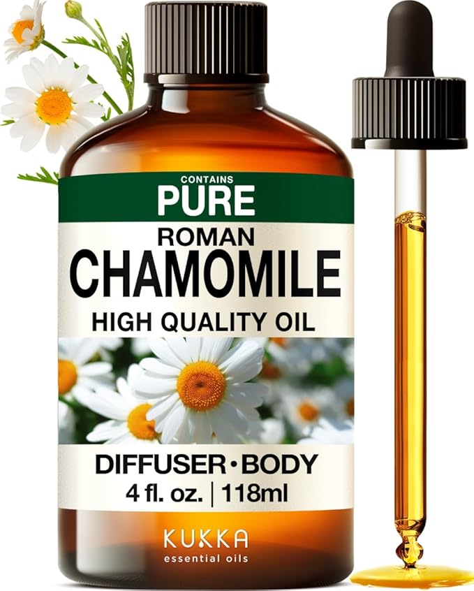 KUKKA Roman Chamomile Essential Oils - 4 Fl Oz - for Hair, Skin, Diffuser, Aromatherapy & DIY Soap Making Scent