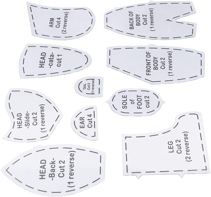Bear Sewing Pattern Set, Acrylic Quilting Tools 10 Pieces Reusable Bear Sewing Patterns for Home (L 15inch)
