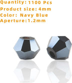 1100PCS 4mm Bicone Crystal Glass Beads for Jewelry Making, Sparkling Mini Beads for Suncatchers, DIY Bracelets & Craft Projects (Navy Blue)