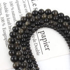 60pcs 6mm Natural Stone Beads Gold Obsidian Beads Energy Crystal Power Gemstone for Jewelry Making, DIY Bracelet Necklace