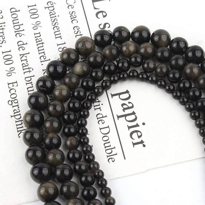 45pcs 8mm Natural Stone Beads Gold Obsidian Beads Energy Crystal Power Gemstone for Jewelry Making, DIY Bracelet Necklace