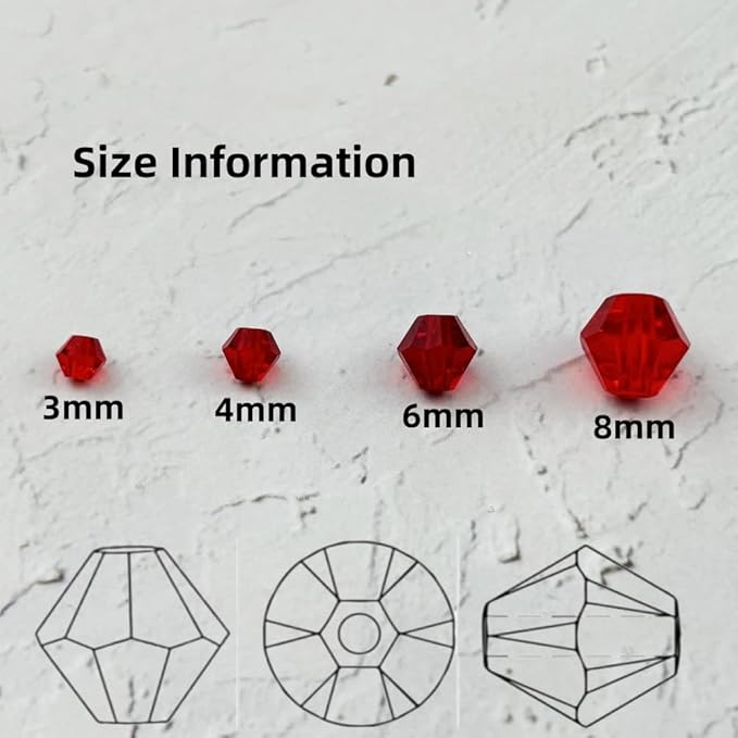 500pcs 3mm Bicone Glass Crystal Beads for Jewelry Making, Faceted Bicone Glass Spacer Beads for Bracelet Earring Necklace DIY Craft(Red)