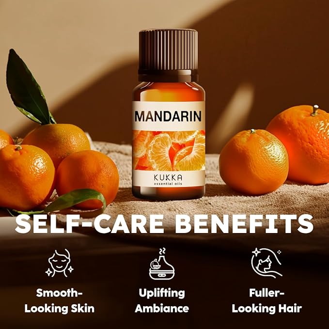 KUKKA Mandarin Essential Oils - 0.34 Fl Oz - for Hair, Skin, Diffuser, Aromatherapy & DIY Soap Making Scent