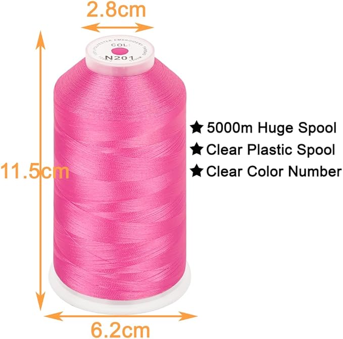 New brothread - Single Huge Spool 5000M Each Polyester Embroidery Machine Thread 40WT for Commercial and Domestic Machines - Pink (Janome Color)