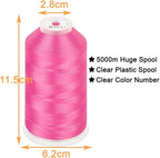 New brothread - Single Huge Spool 5000M Each Polyester Embroidery Machine Thread 40WT for Commercial and Domestic Machines - Pink (Janome Color)