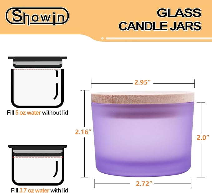 SHOWIN Thick Candle Jars for Making Candles 16 Pcs, 4 OZ Empty Jars with Wood Lids for Candle Making, Sample Container - Dishwasher Safe, Frosted Purple