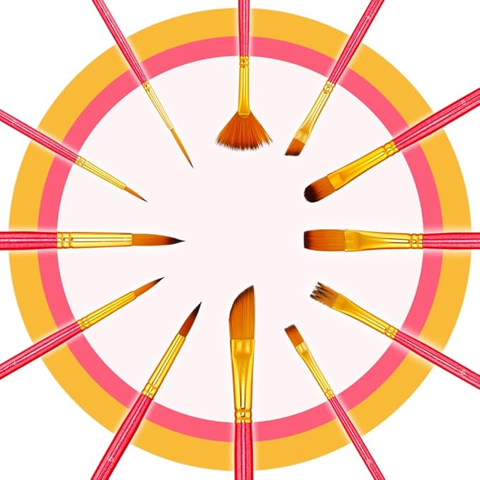 Transon Artist Paint Brush Set of 12 for Acrylic Watercolor Gouache Oil Craft Painting Red