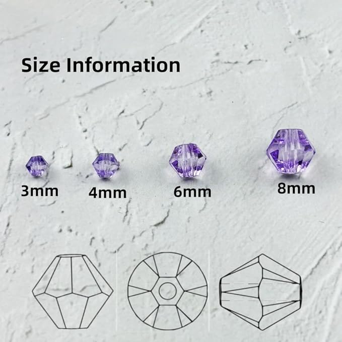 500pcs 3mm Bicone Glass Crystal Beads for Jewelry Making, Faceted Bicone Glass Spacer Beads for Bracelet Earring Necklace DIY Craft(Crystal Purple)