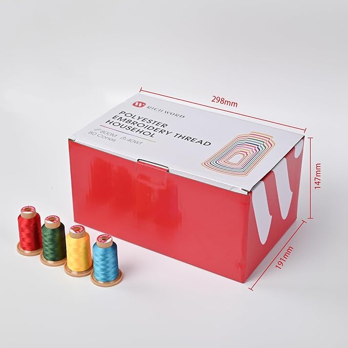 Richword Selected 800M 80 Colors Embroidery Thread,40WT(108D/2) Polyester Embroidery Machine Thread Set for Embroidery Machines and Sewing Machines