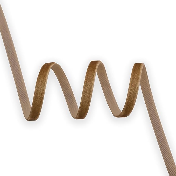 Nylon Khaki Velvet Ribbon Single Faced,1/4 Inch X 50 Yards Spool