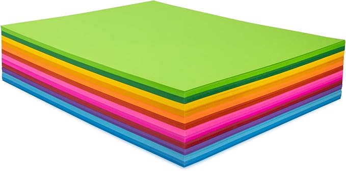 Hygloss Products Assorted Bright Colored Paper - 24 lb, 89 GSM, Acid-Free, Fade-Resistant, 11x17-Inch Ledger Size Color Copy Paper, 96 Sheets, 12 Colors