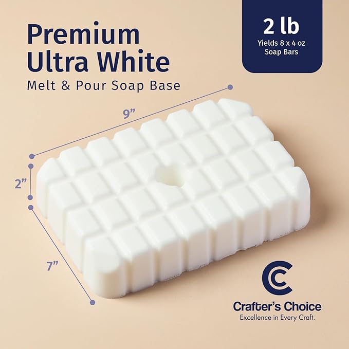 Crafter's Choice Premium Glycerin Melt and Pour Soap Base for Soap Making and DIY Crafting Projects, 2LB Block (Ultra White)