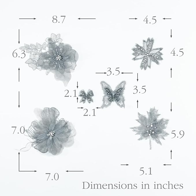 6 Pieces 3D Flower Lace Embroidery Butterflies Appliques Pearl Patches for Repairing and Decorating, Sewing Craft Clothing Jeans Jackets Bags (Gray)