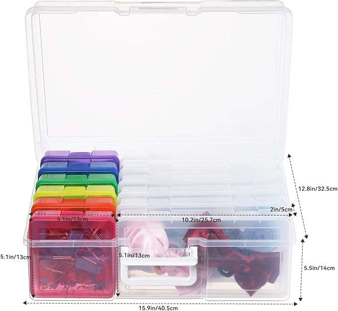 Plastic Storage Boxes & Organizers - Arts & Crafts Storage Boxes with Lids - 6 Medium Clear + 6 Small Color - Modern Style - 15.3"L x 12.5"W x 5.1"H - 18 Count
