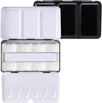 LOONENG Metal Watercolor Tin with Fold-Out Palette, Small Tray Palette with 8 Empty Full Pans for Plein Air, Acrylic and Oil Painting