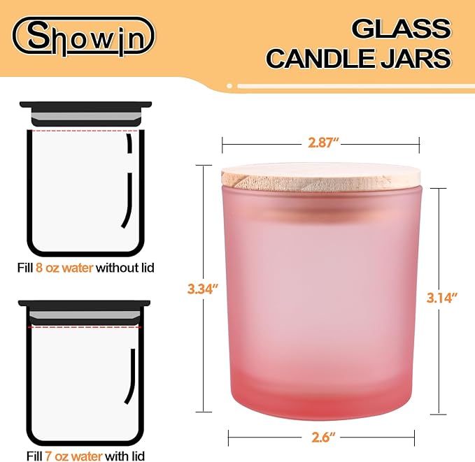 8 OZ Thick Candle Jars for Making Candles 15 Pcs, Empty Jars with Wood Lids for Candle Making, Sample Container, Frosted Pink
