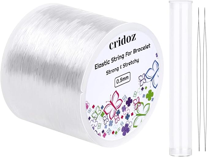 Stretchy String for Bracelets, Cridoz 0.5mm Clear Elastic String Stretch Cord Bracelet String with 2 Pcs Beading Needles for Seed Beads, Pony Beads, Bracelets and Jewelry Making