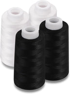 Serger Thread 4 Cones 3000 Yards Each Spool All Purpose Polyester Thread 40S/2 for Sewing, Serger, Overlock, Quilting, Piecing - Black+White