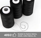 ilauke 4 x 3000 Yards Serger Thread Spools Black Polyester Sewing Threads Overlock Cone