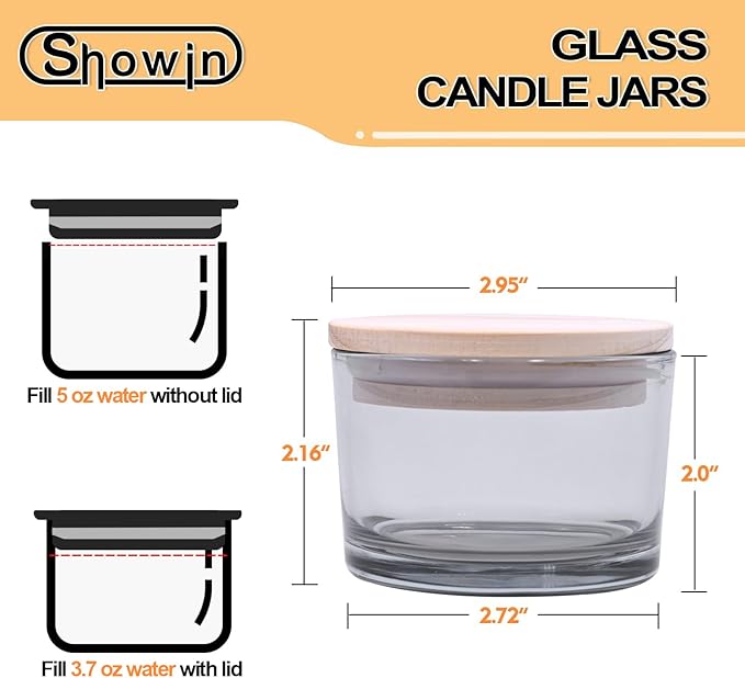 Thick Candle Jars for Making Candles 16 Pcs, 4 OZ Empty Jars with Wood Lids for Candle Making, Sample Container - Dishwasher Safe,Clear Gray