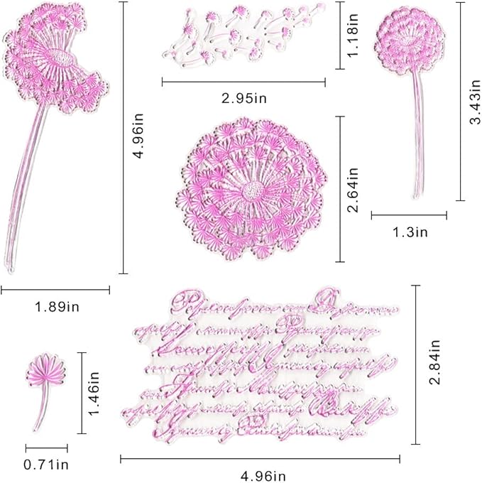 Pink Flying Dandelion Flowers Background Clear Stamps Silicone Stamp Cards with Sentiments,Greeting Words Pattern for Holiday Card Making Decoration and DIY Scrapbooking Album DIY Crafts