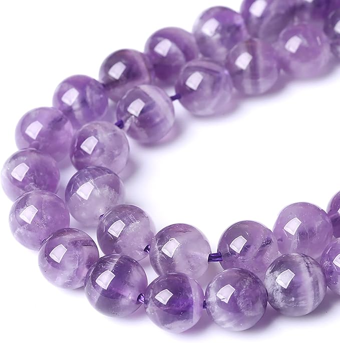 8MM 45PCS Purple Amethyst Dream Lace Beads Natural Quartz Crystal Stone Loose Beads for Jewelry Making DIY Bracelet Grade A+ 15 inches Strand