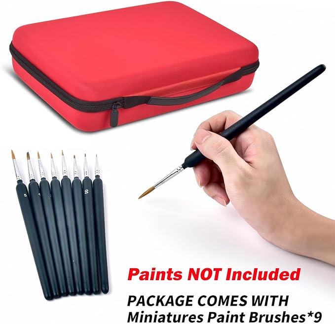 Model Paint Storage Case for Testors Paint Set, Paints Organizer Carrying Bag Holds 60 Bottles with 9 Fine Detail Miniatures Brushes, Enamel Paint Container, Drawing Ink Holder-Box Only (Red)
