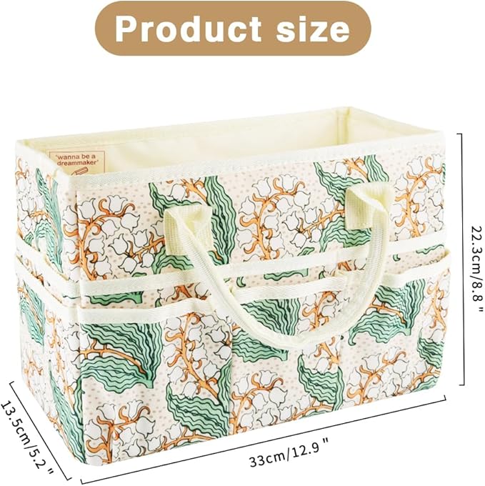 E-WEICHEN Craft Organizer Tote Bag Art Storage Caddy with Multiple Pockets Containers for Art,Craft,and Office Supplies Storage.White Campanula
