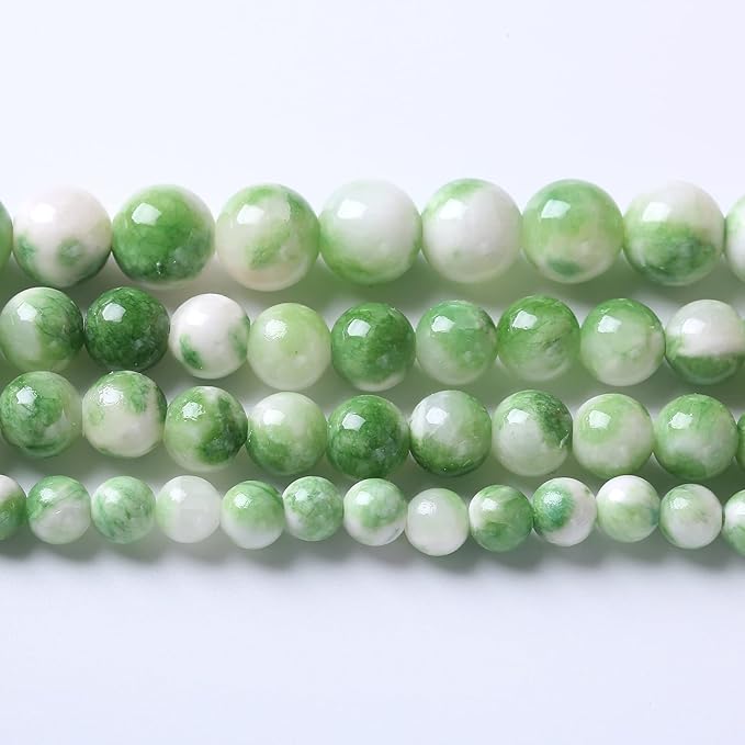 60pcs 6mm Natural Green White Persian Jade Stone Round Beads for Jewelry Making Loose Spacer Beads DIY Bracelets Necklaces 15" (6mm, Green Persian Jade)