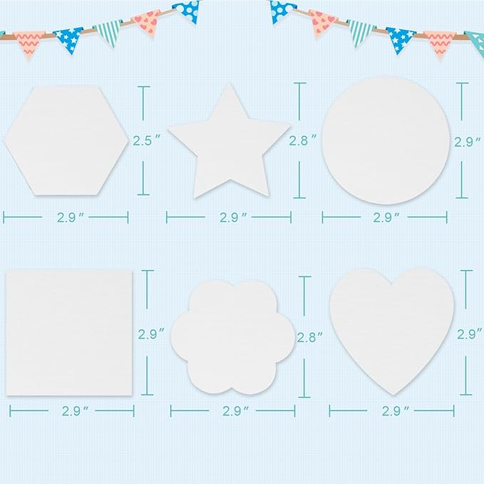 AUREUO Magnetic Mini Canvas Boards for Painting - 3 Inch 12 Pack Square, Hexagon, Circle, Star, Heart & Flower Shape Craft Art Gift, Tiny Painting Canvas Panel for Acrylic Paint & Markers