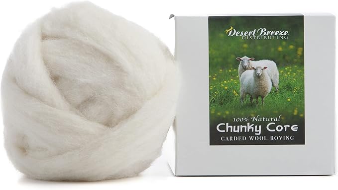 100% Chunky Core Wool, Maori, Carded Roving, Un-Dyed, 4 OZ Maori, Made in Italy, Core Wool for Needle Felting, Stuffing, 27 Micron