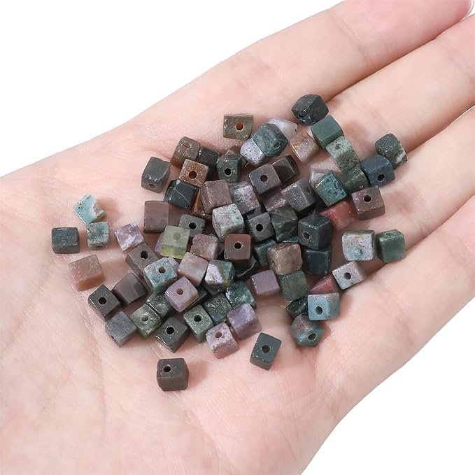 Natural Indian Agate Square Stone Beads 4x4mm 85pcs Cube Loose Semi Gemstone Beads for Jewelry Making Design