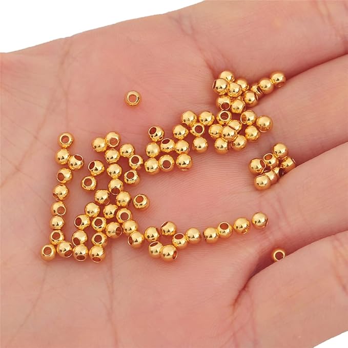 18K Gold Plated Round Spacer Beads 3mm 300pcs for Jewelry Making Findings Non Tarnish