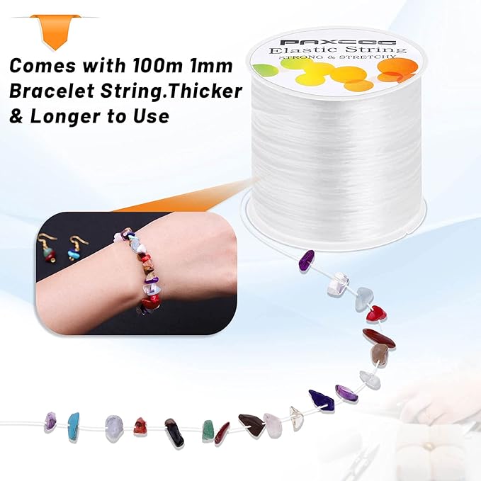 Paxcoo 1mm Elastic Bracelet String Cord Stretch Bead Cord for Jewelry Making and Bracelet Making White