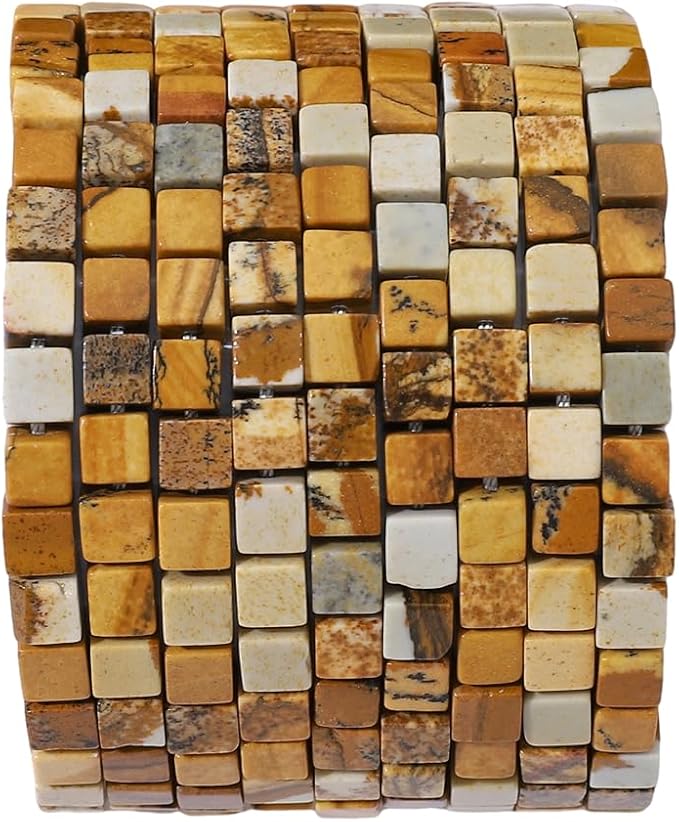 Natural Brown Picture Jasper Square Stone Beads 4x4mm 85pcs Cube Loose Semi Gemstone Beads for Jewelry Making Design