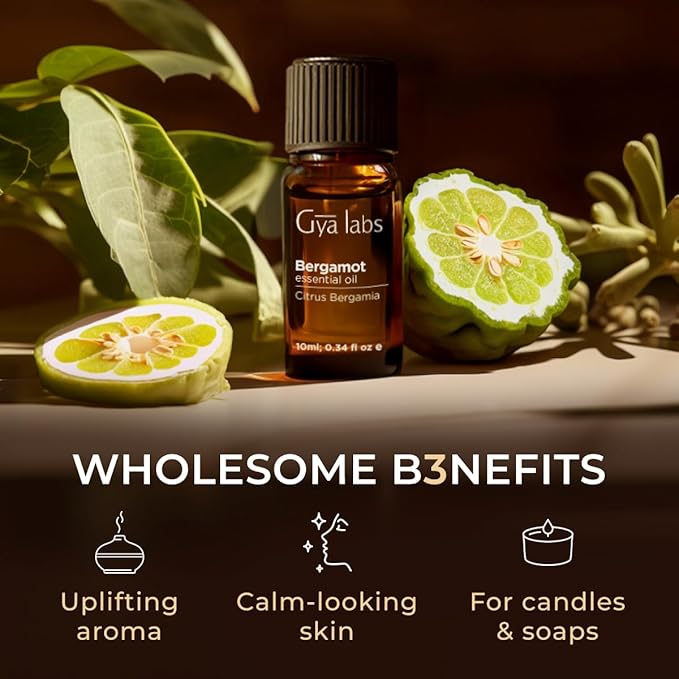 Gya Labs Bergamot Essential Oil - 0.34 Fl Oz - for Hair, Skin, Diffuser, Aromatherapy & DIY Candle Making Scent