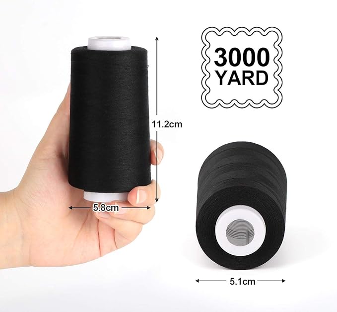 ilauke 4 x 3000 Yards Serger Thread Spools Black Polyester Sewing Threads Overlock Cone