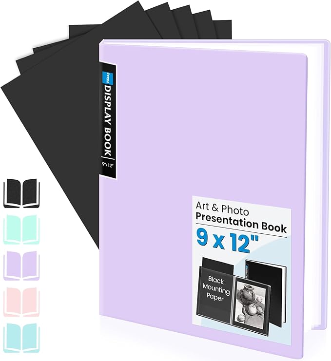 Sooez Art Portfolio 9x12, 30 Pockets with 30 Black Paper, Binder with Plastic Sleeves, Display 60 Pages, Presentation Book for Artwork, Folders Binder for Office School