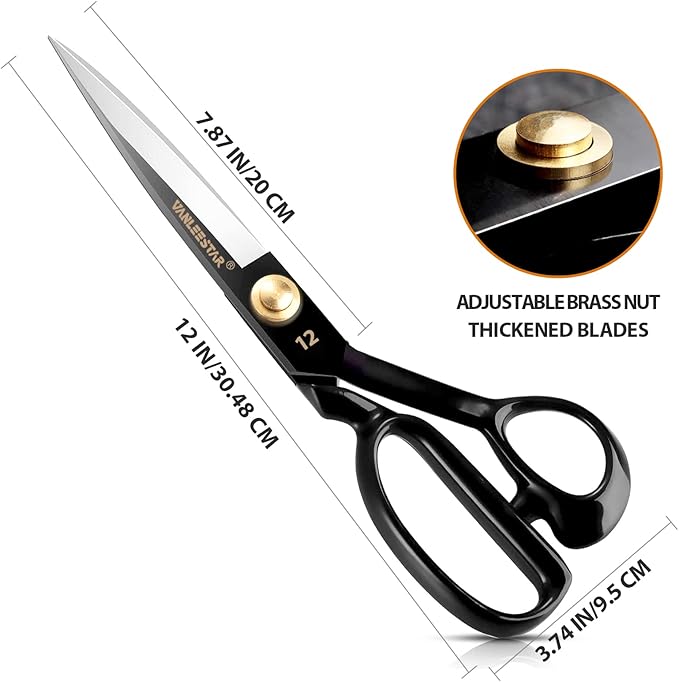 Sewing Scissors, 12 Inch Fabric Dressmaking Scissors Heavy Duty Shears Sharp Cutting for Crafting, Leather, Dressmaking, Tailoring, Raw Materials