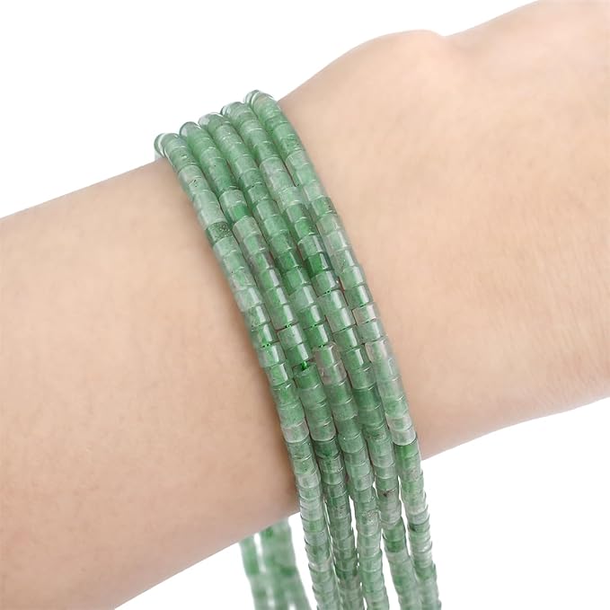 Natural Green Aventurine Spacer Beads Caps Flat Round Loose Beads for Beading Jewelry Making 3mmx2mm 38cm