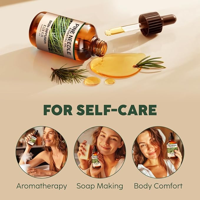 KUKKA Pine Needle Essential Oils - 4 Fl Oz - for Hair, Skin, Diffuser, Aromatherapy & DIY Soap Making Scent