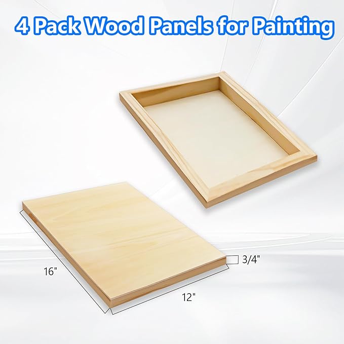 4 Pack 12x16 Basswood Paint Pouring Panels for Acrylic Pouring, Oil & Abstract Painting – Sturdy Wood Painting Boards for Artists and Crafters