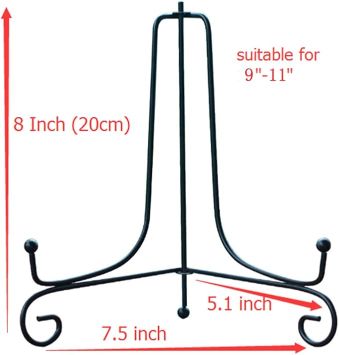 (4 pack)8"Iron Display Stand, Black Iron Easel Plate Display Photo Holder Stand, Displays Picture Frames, Cookbooks, Decorative Plates, Tablets and Art