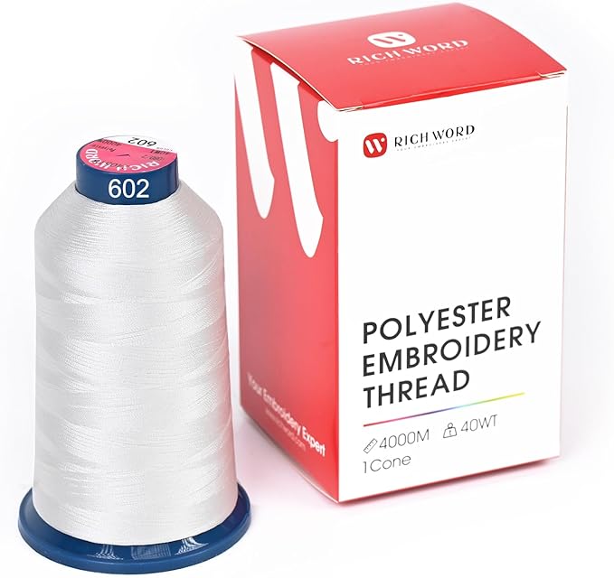 Richword Selected White Embroidery Thread 4000M(4374Y) 40WT Polyester Thread 100 Colors Selected for Commercial Multi Needles and Single Needle Embroidery Machine 0602